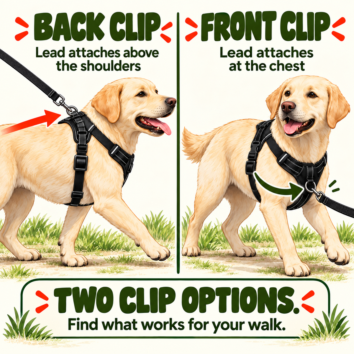 Luvly Jubbly — Front and back lead attachment comparison