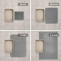 Placeholder: litter mat size comparison around a litter box