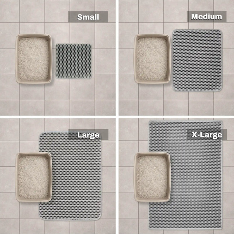 Placeholder: litter mat size comparison around a litter box