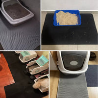 Placeholder: litter mats placed under different litter boxes