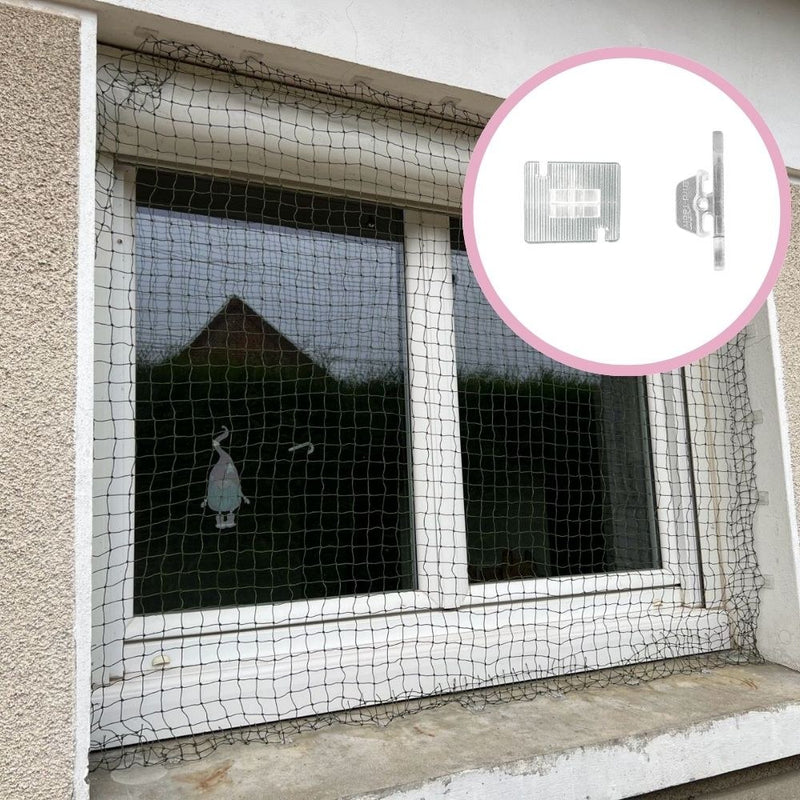 Placeholder: cat net on a window with clear adhesive mounts
