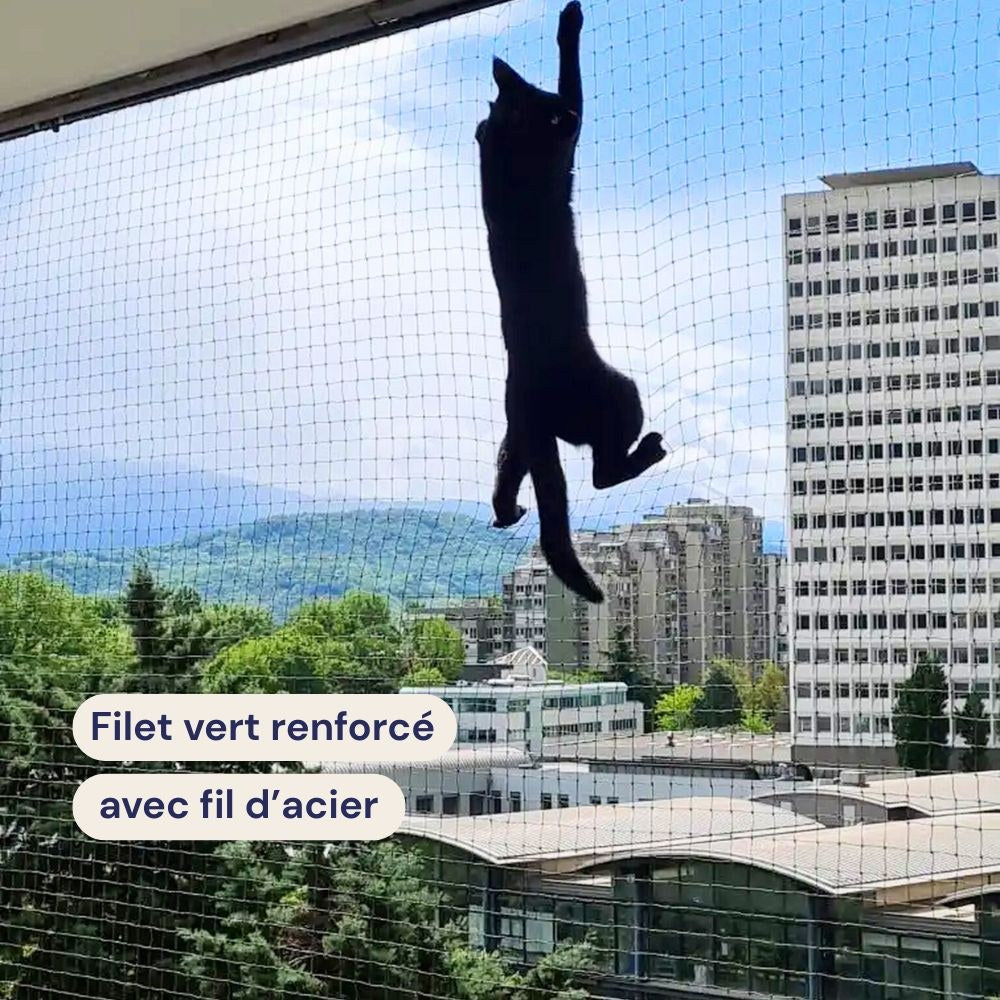 Placeholder: reinforced green cat net on balcony