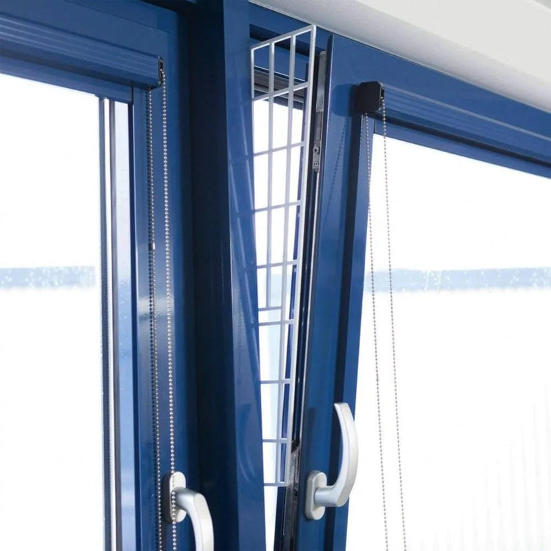 Placeholder: white guard grid on a tilted window
